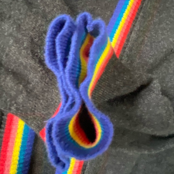 Spiritual Gangster Charcoal Grey Rainbow Knit Trim Open Long Cardigan Sweater- S - Picture 8 of 16